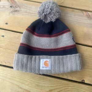 Carhartt Men’s Gray Red And Blue Pom Beanie